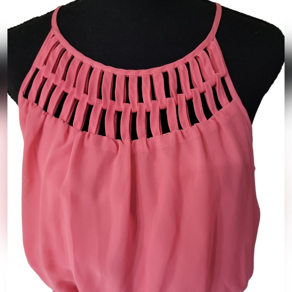 EUC Candies women's cut-out colorblock maxi dress, pink/Black/White, Size L - Picture 4 of 7